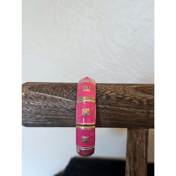 Pink Enamel Gold Tone Clamper Style Bracelet - Picture 2 of 2